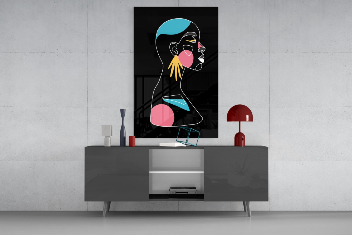 Abstract Colorful Portrait Glass Wall Art.