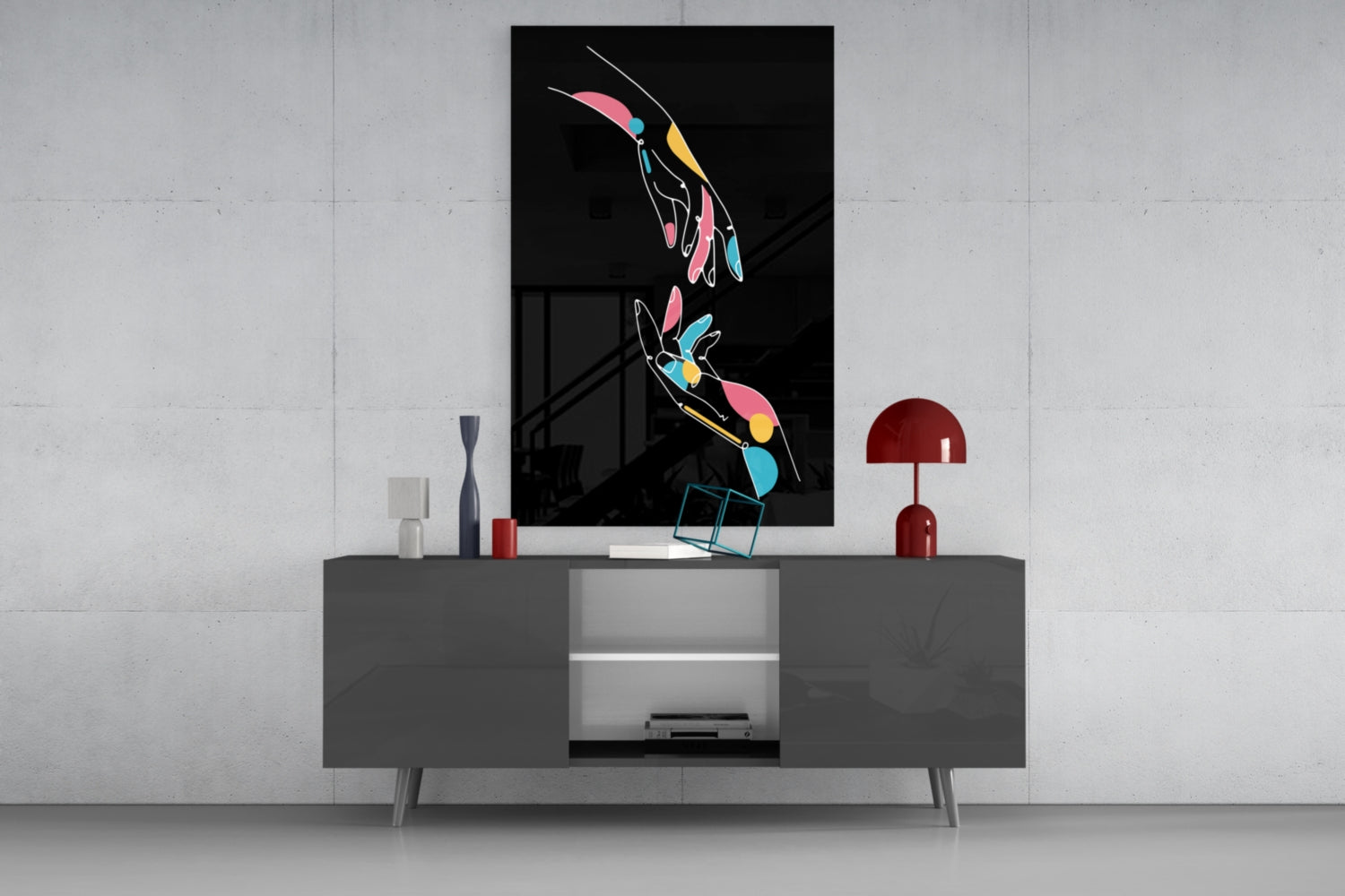 Abstract Colorful Hands Glass Wall Art.