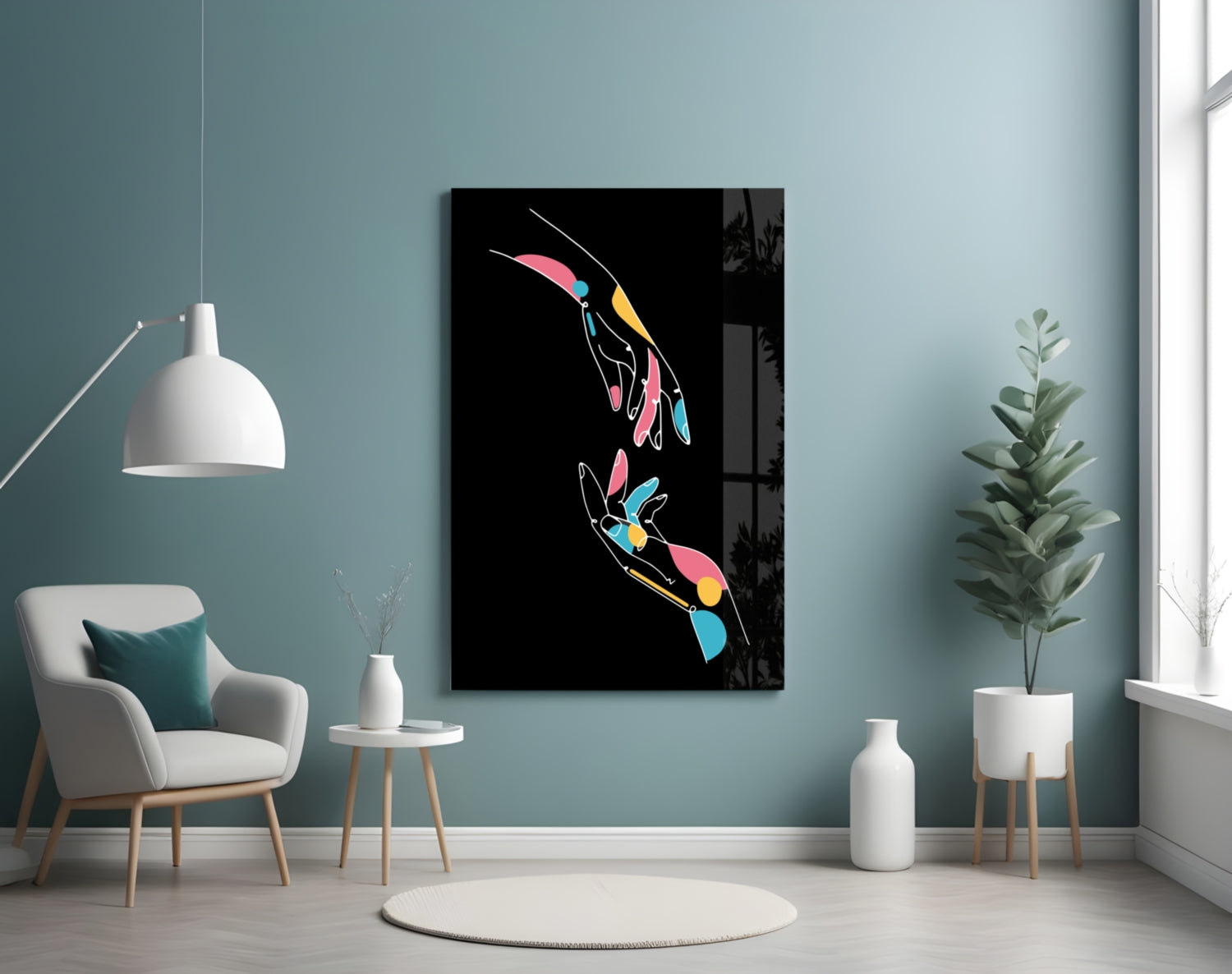 Abstract Colorful Hands Glass Wall Art.