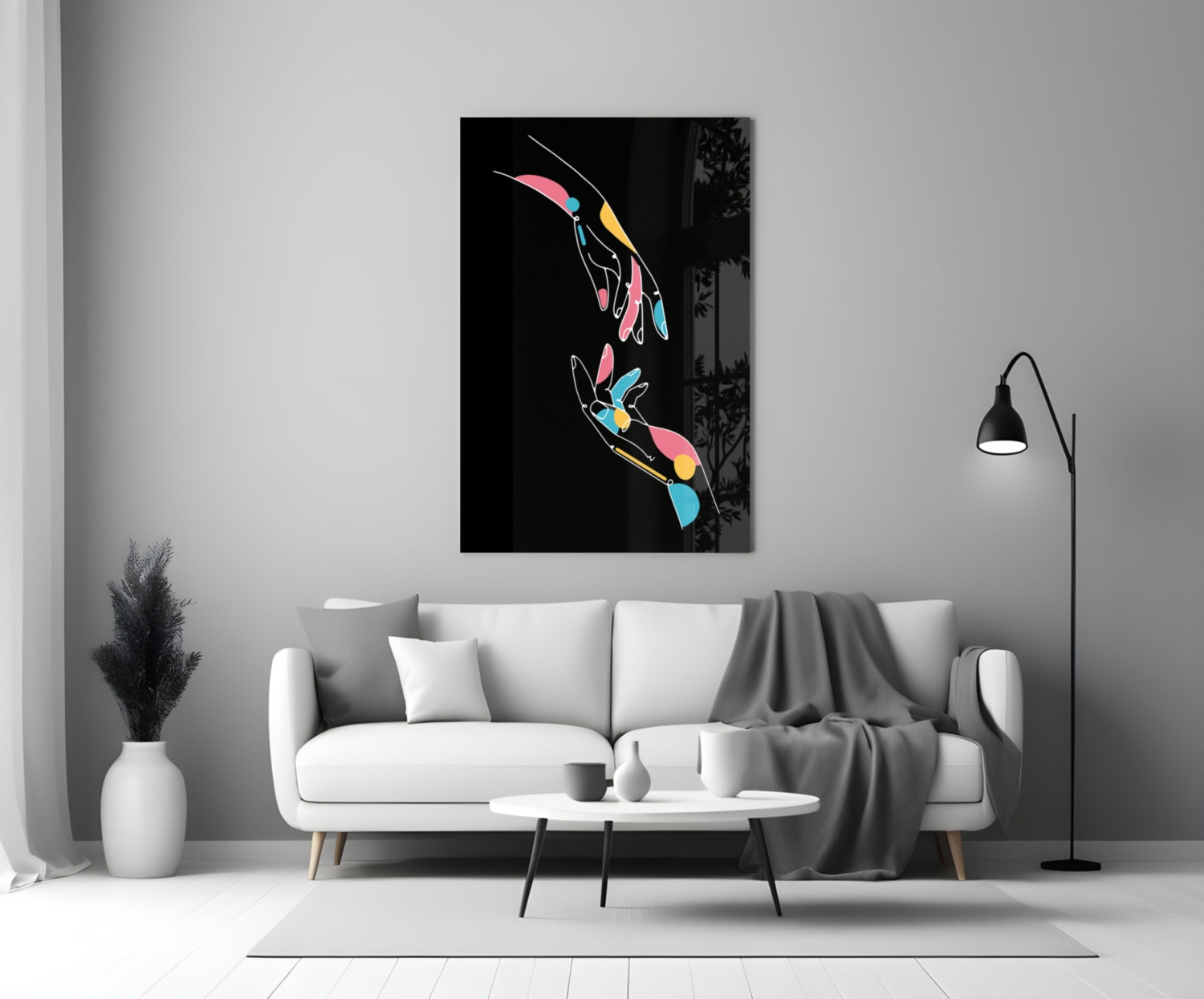Abstract Colorful Hands Glass Wall Art.