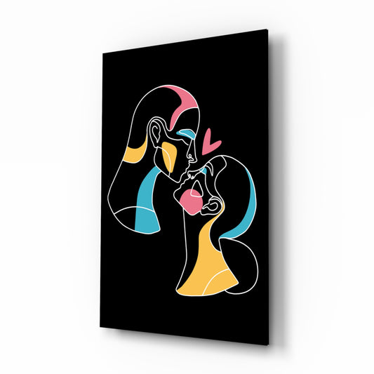 Abstract Colorful Portrait glass wall art displayed above a console in a designer interior