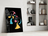 Abstract Colorful Portrait glass print enhancing a bedroom with quiet intimacy