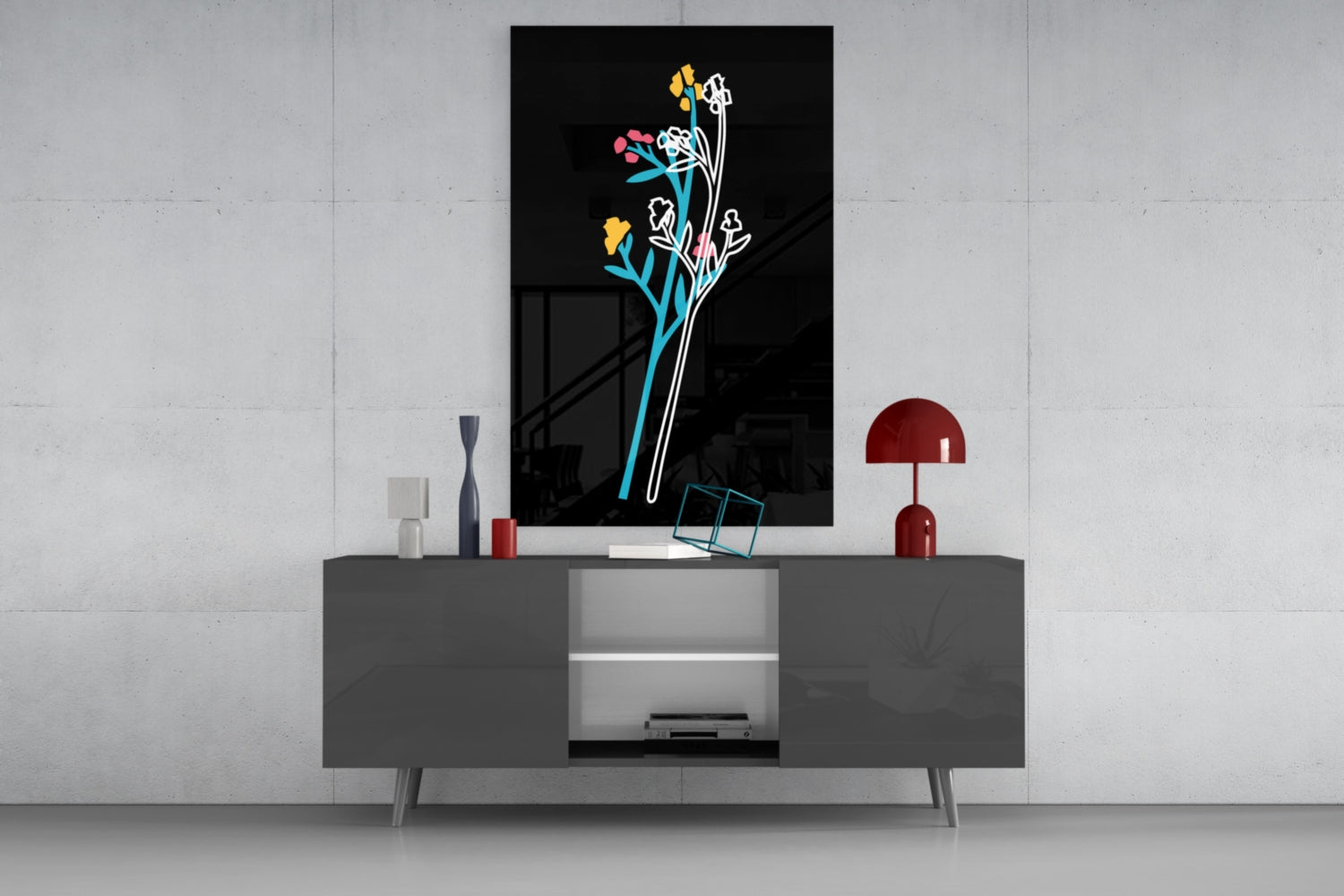 Abstract Colorful Flowers Glass Wall Art.