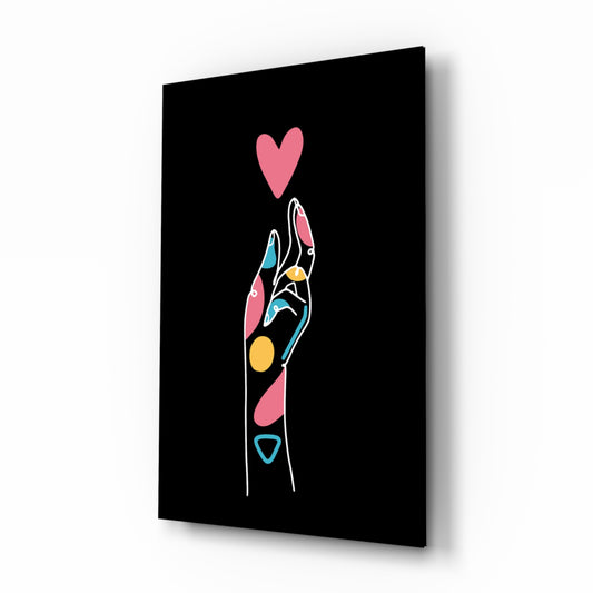 Abstract Colorful Hand glass wall art displayed above a console in a designer interior