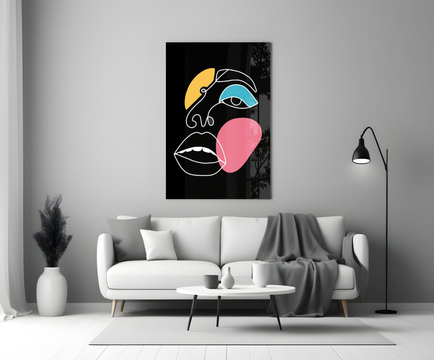 Abstract Colorful Face Glass Wall Art.