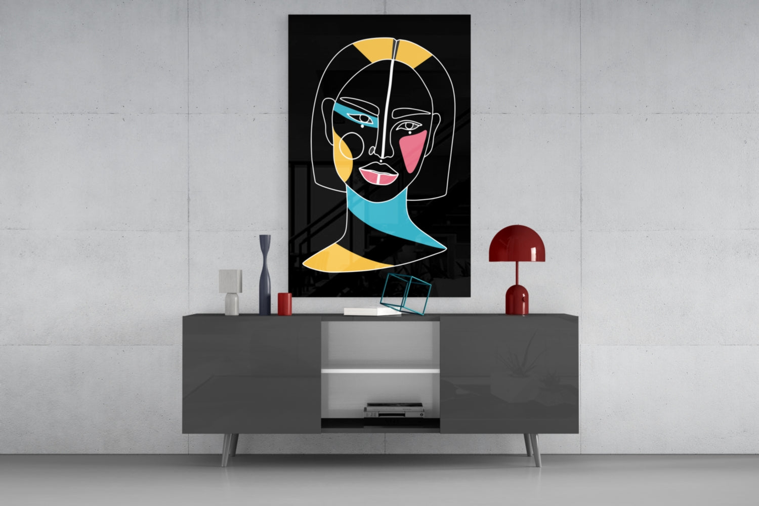 Abstract Colorful Portrait Glass Wall Art.