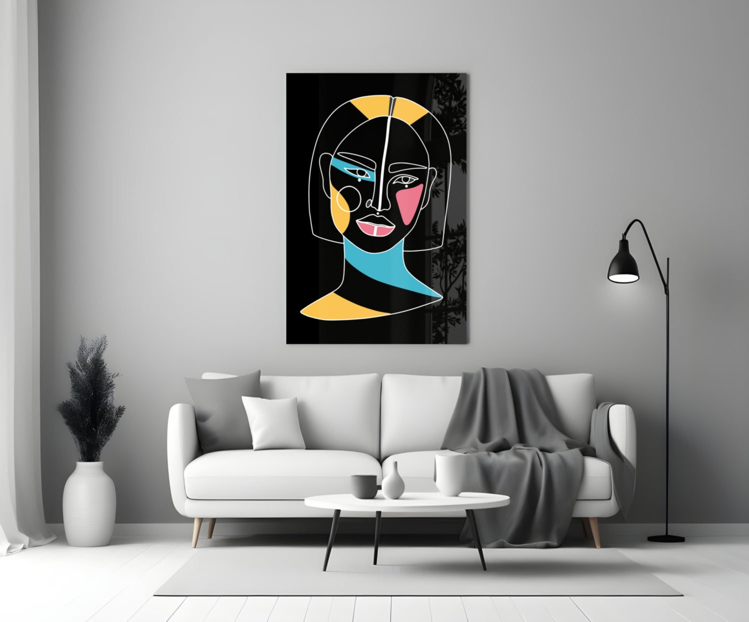 Abstract Colorful Portrait Glass Wall Art.