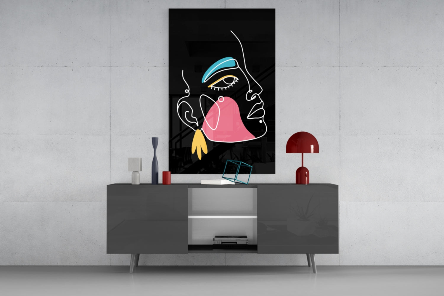 Abstract Colorful Portrait Glass Wall Art.