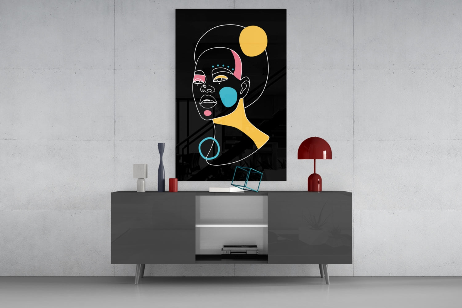 Abstract Colorful Portrait Glass Wall Art.
