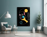 Abstract Colorful Portrait glass wall art styled above a vanity in a powder room