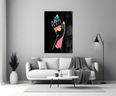 Close-up detail of single-line open hand with turquoise and pink accents