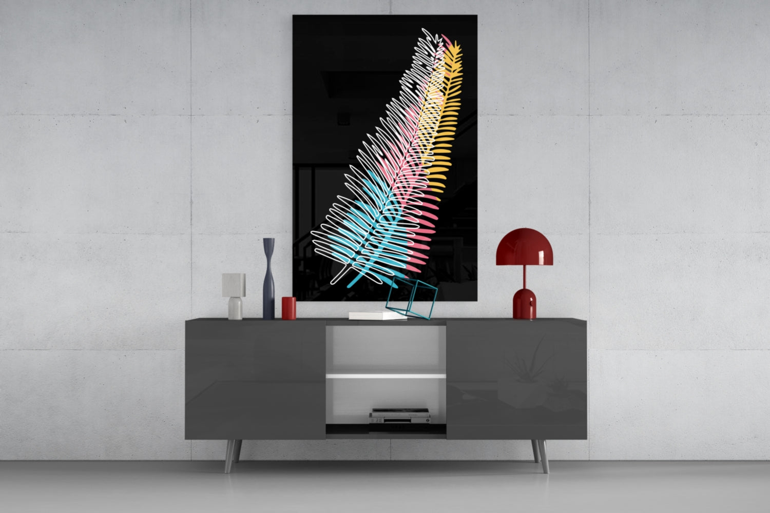 Colorful Fern Glass Wall Art.