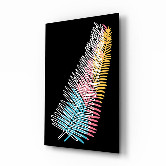 Colorful Fern glass wall art displayed above a console in a designer interior