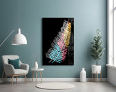 Colorful Fern glass wall art styled above a vanity in a powder room