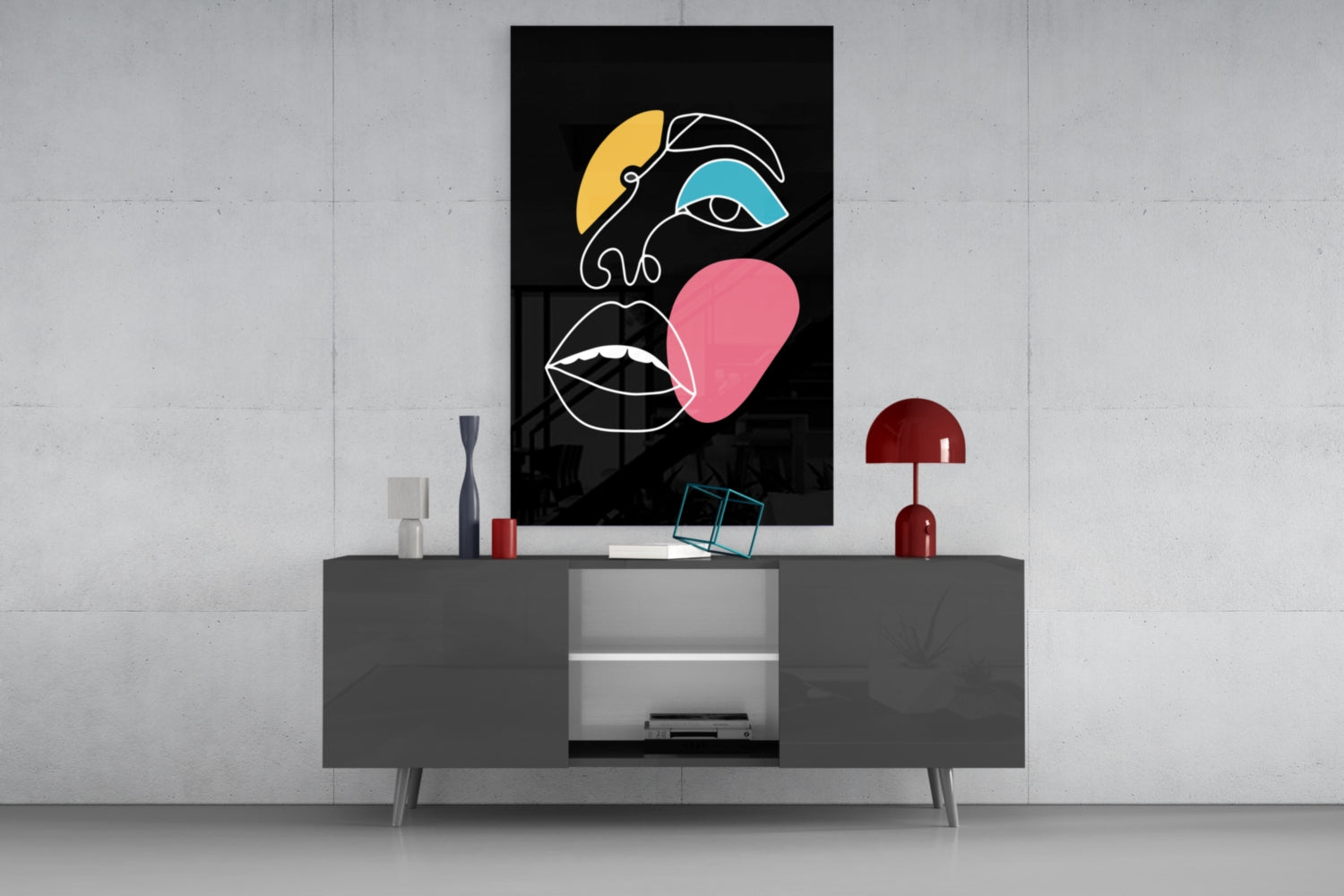 Abstract Colorful Face Glass Wall Art.
