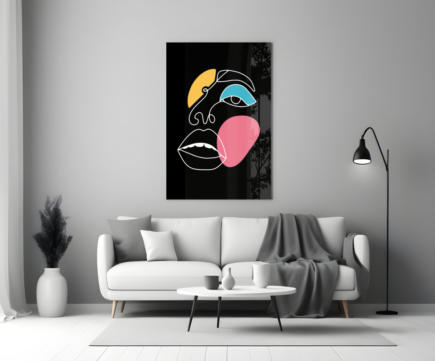 Abstract Colorful Face Glass Wall Art.