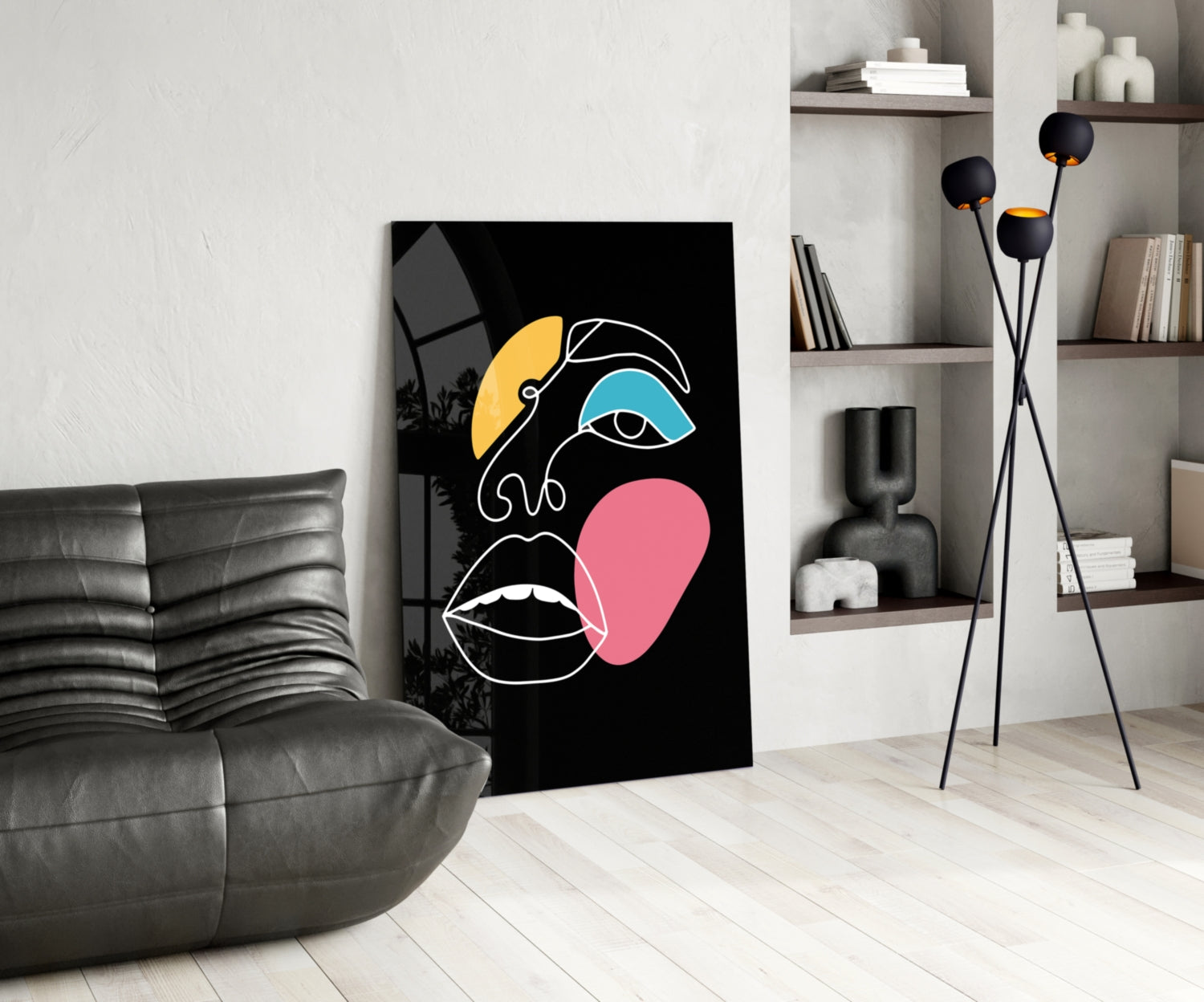 Abstract Colorful Face Glass Wall Art.