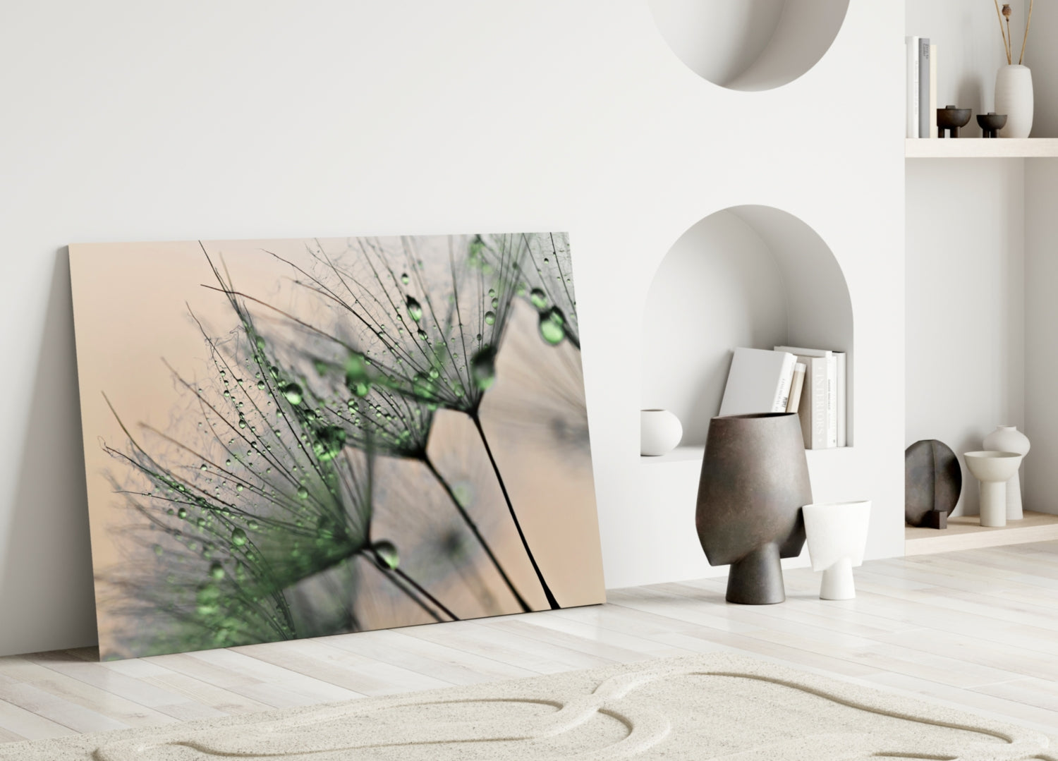 Green Dandelion Glass Wall Art.