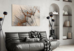Cinnamon Dandelion glass wall art styled in a sunroom with botanical pulse