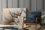 Cinnamon Dandelion glass print enhancing a powder room with floral charm