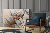 Cinnamon Dandelion glass print enhancing a powder room with floral charm