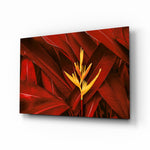 Red Leaves glass wall art displayed above a console in a designer interior