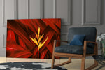 Red Leaves glass print enhancing a dining room with exotic mood
