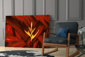 Red Leaves glass print enhancing a dining room with exotic mood