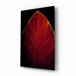 Red Leaf glass wall art displayed above a console in a designer interior
