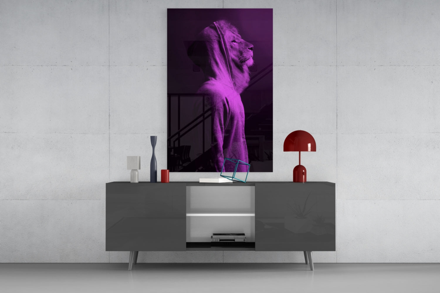 Purple Lion Head Glass Wall Art.