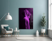 Purple Lion Head glass wall art styled above a desk in an introspective study