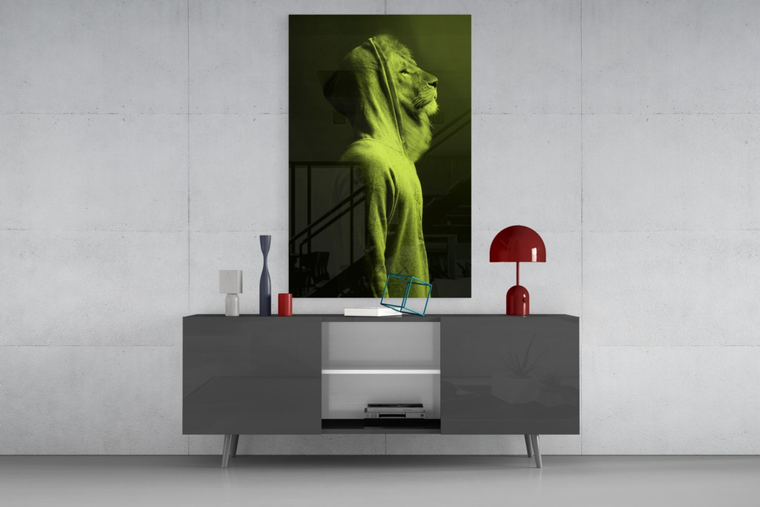 Green Lion Head Glass Wall Art.