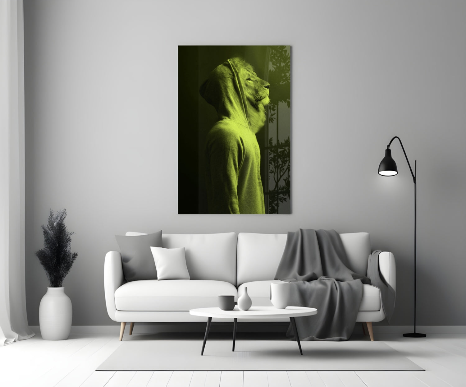 Green Lion Head Glass Wall Art.