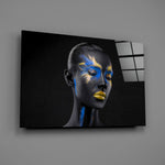 Cobalt-bodypaint panel bringing editorial drama to a contemporary living space