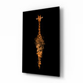 Giraffe glass wall art displayed above a console in a designer interior