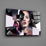 Magenta-collage panel bringing editorial drama to a contemporary living space