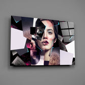 Magenta-collage panel bringing editorial drama to a contemporary living space