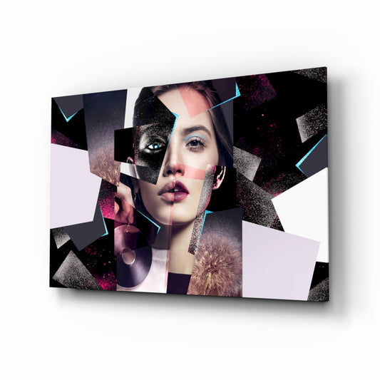 Effect Woman glass wall art displayed above a console in a designer interior