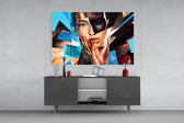 Effect Woman panel catching gallery light to reveal its tactile sparkle