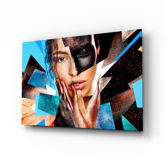 Effect Woman glass wall art displayed above a console in a designer interior