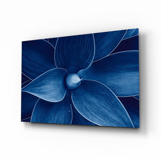 Macro Flower glass wall art displayed above a console in a designer interior