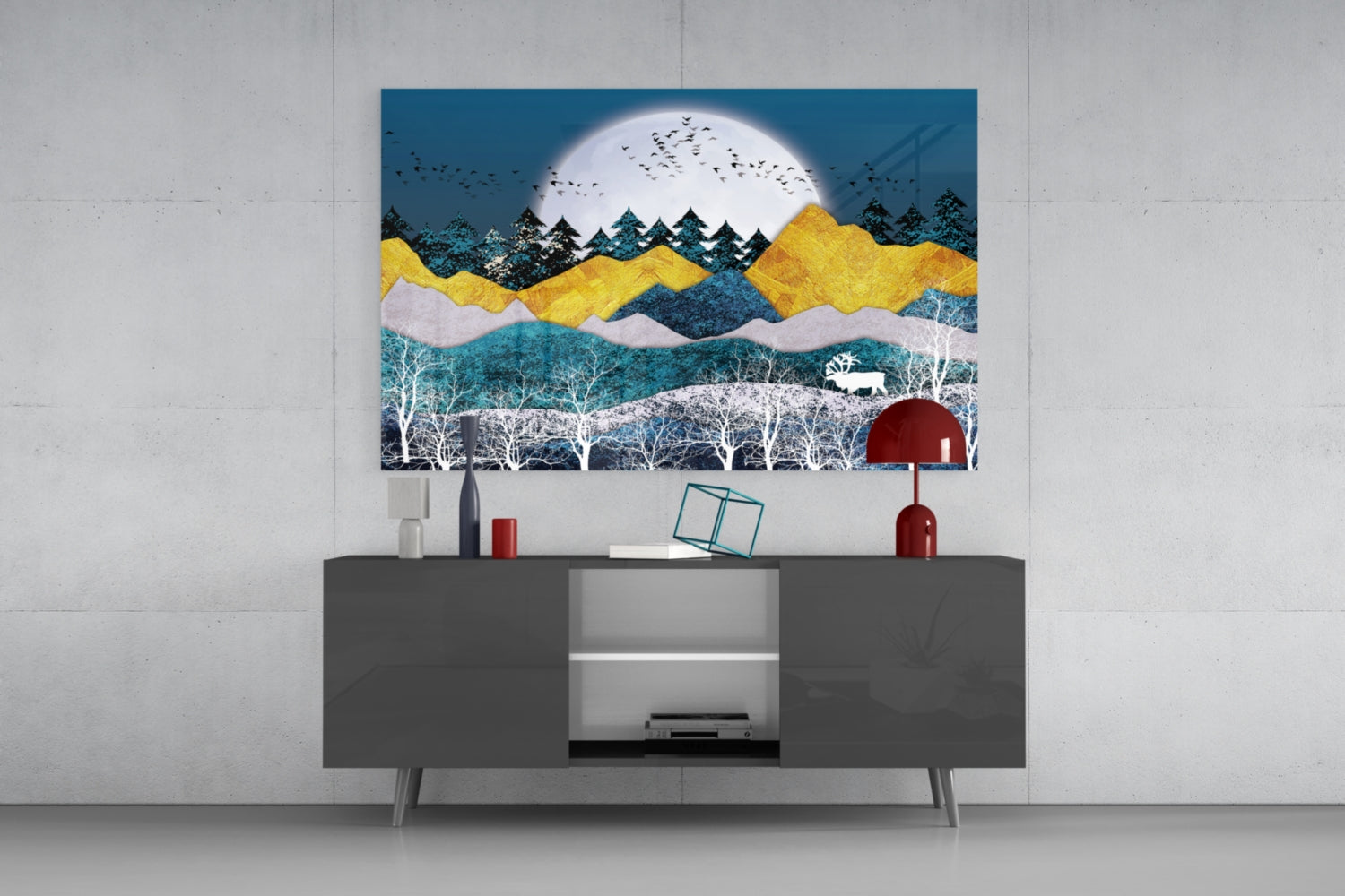 Illustration Landscape Glass Wall Art.