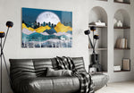 Illustration Landscape glass wall art styled above a bed in a fairy-tale child's room