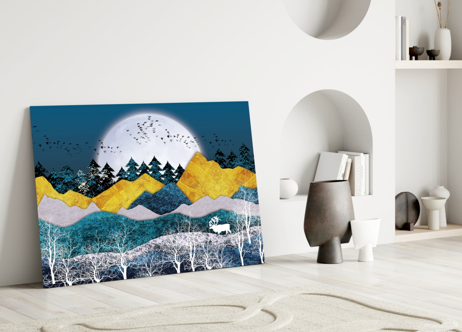 Illustration Landscape Glass Wall Art.