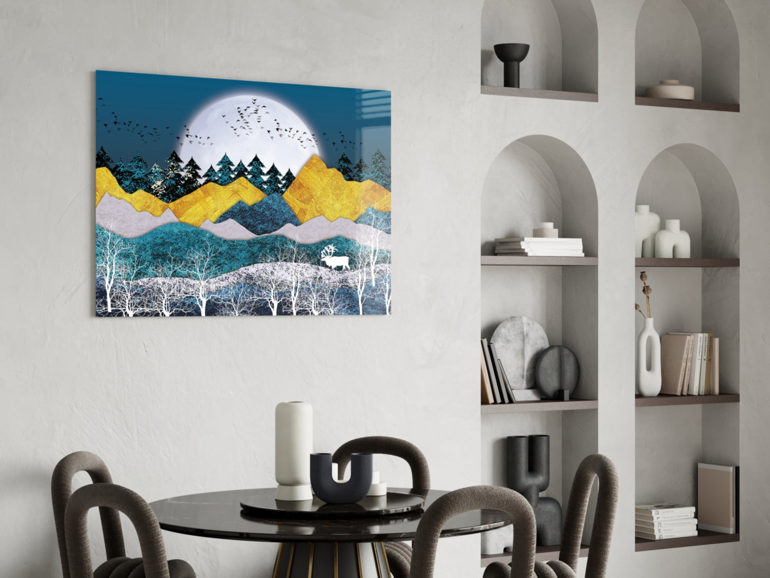 Illustration Landscape Glass Wall Art.