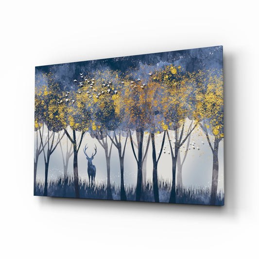 Lonely Deer glass wall art displayed above a console in a designer interior