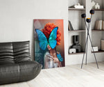 Butterfly Woman panel adding editorial pulse to a dressing area