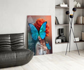 Butterfly Woman panel adding editorial pulse to a dressing area