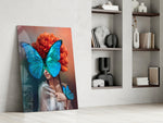Butterfly Woman glass print enhancing a foyer with statement focal point