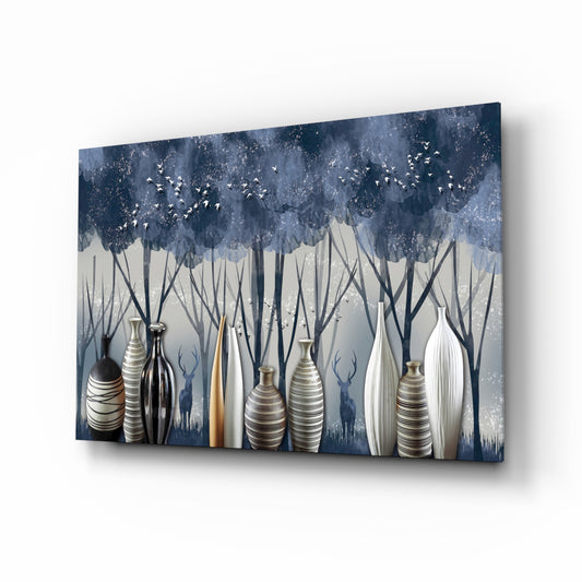 Vases and Trees glass wall art displayed above a console in a designer interior